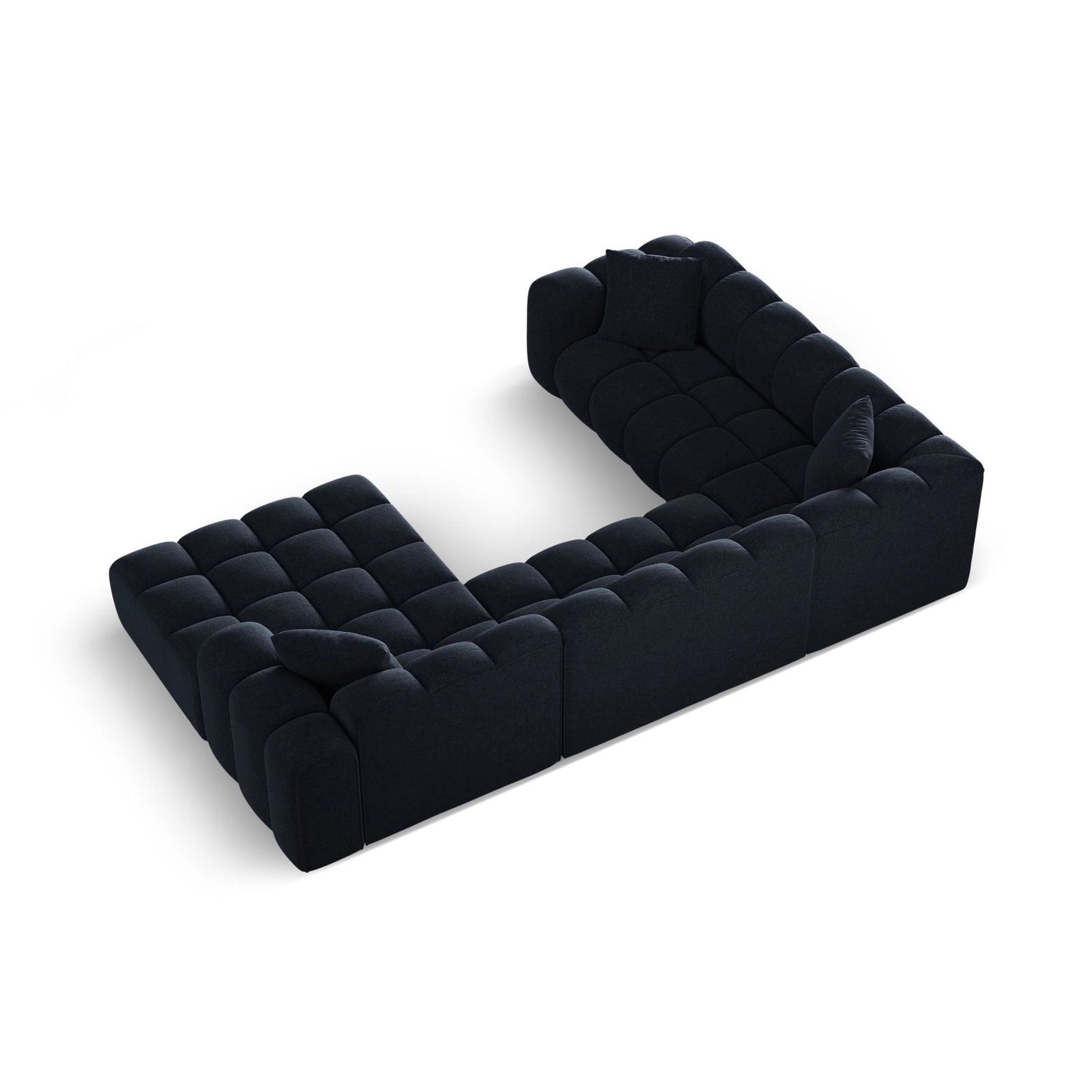 Treno 4-Sitzer Panorama Ecksofa, Linke Seite, aus Chenille in Marineblau (Eden 16 Deep Blue), Beine aus Schwarzes Plastik, 330x240x70 cm von Cosmopolitan Design – Bild 5