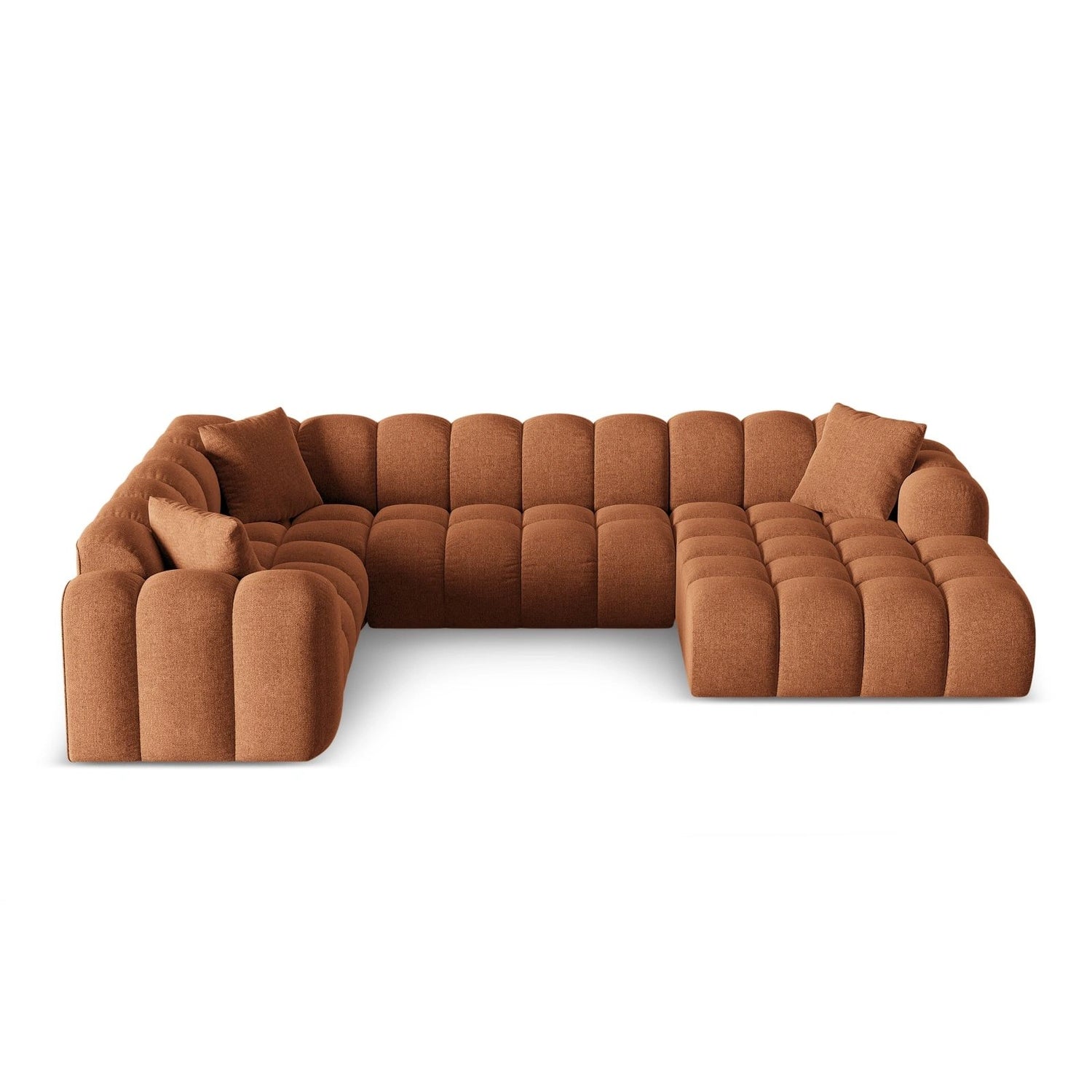 Treno 4-Sitzer Panorama Ecksofa, Linke Seite, aus Chenille in Ziegelstein (Eden 10 Terra), Beine aus Schwarzes Plastik, 330x240x70 cm von Cosmopolitan Design – Bild 1