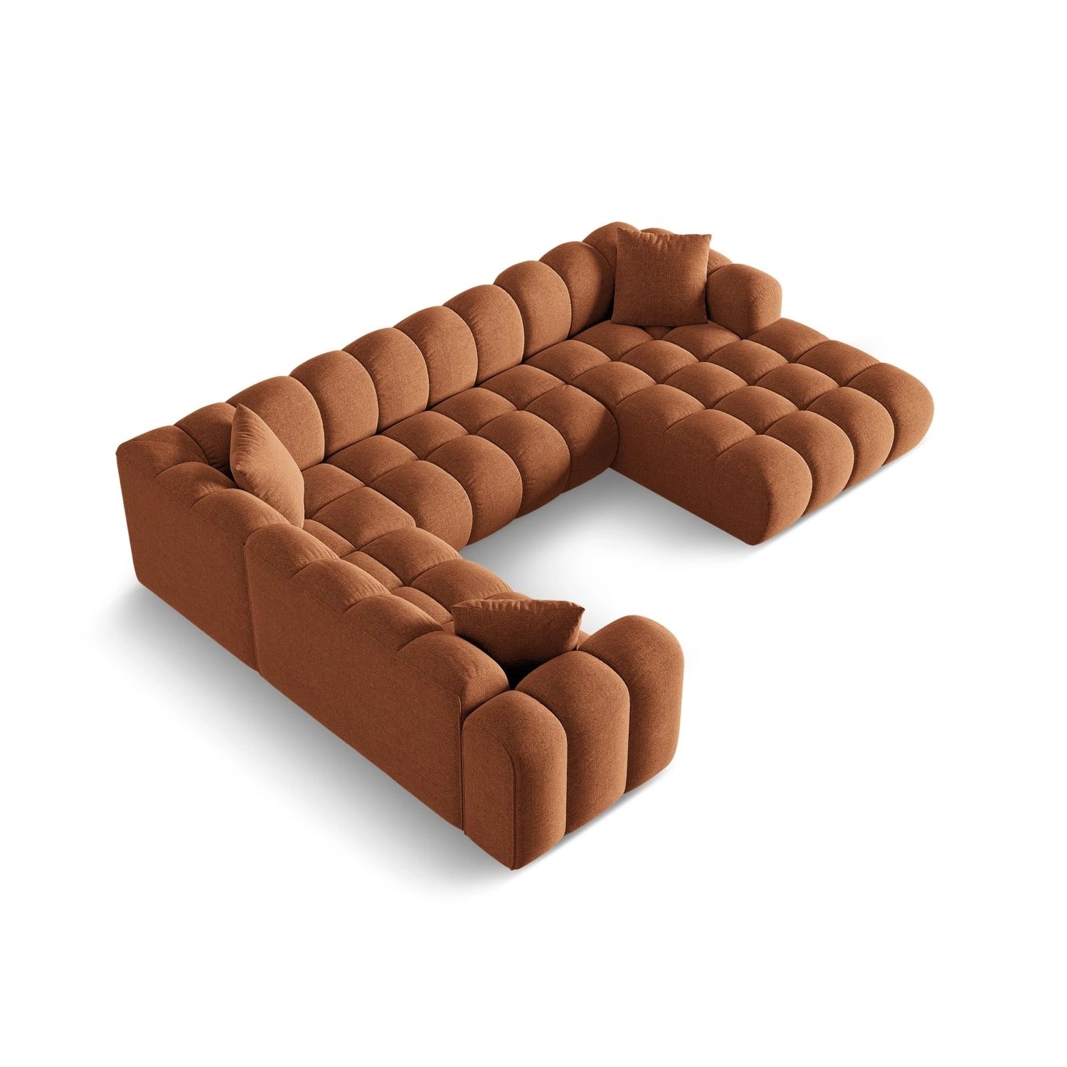 Treno 4-Sitzer Panorama Ecksofa, Linke Seite, aus Chenille in Ziegelstein (Eden 10 Terra), Beine aus Schwarzes Plastik, 330x240x70 cm von Cosmopolitan Design – Bild 4