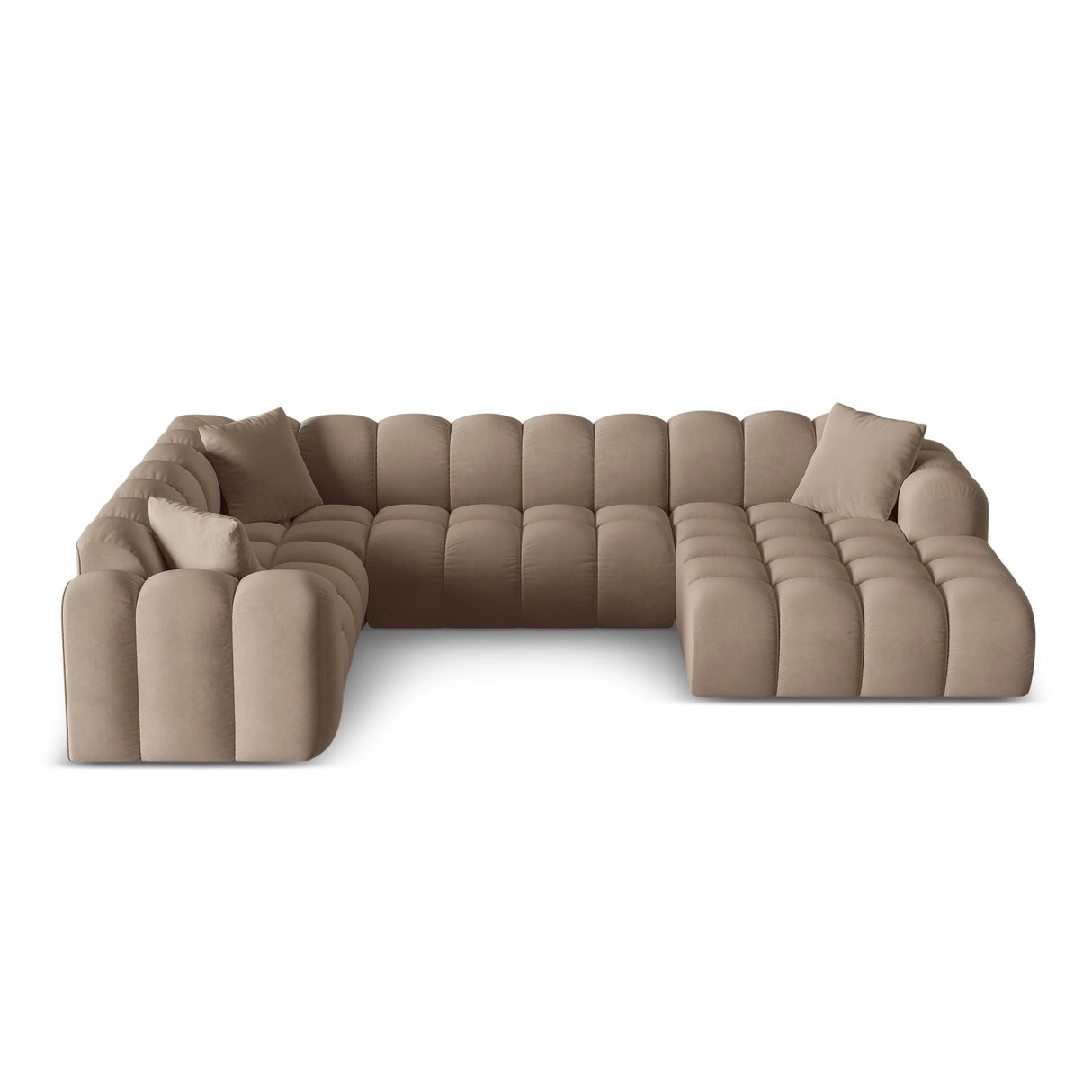 Treno 4-Sitzer Panorama Ecksofa, Linke Seite, aus Samt in Cappuccino (Bluvel 40), Beine aus Schwarzes Plastik, 330x240x70 cm von Cosmopolitan Design – Bild 1