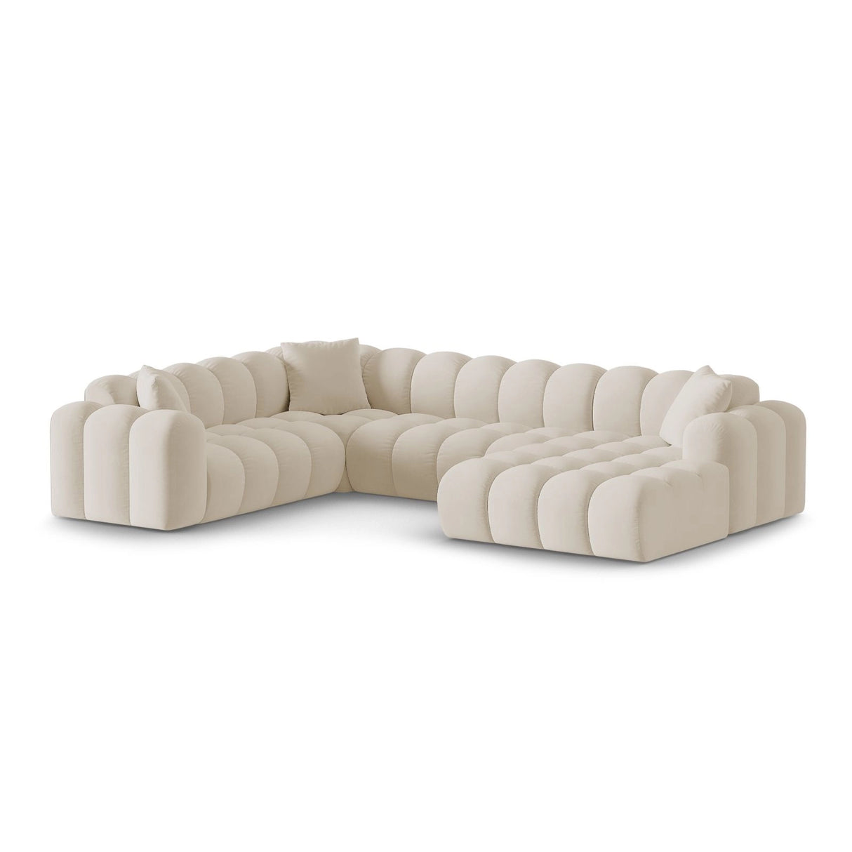 Treno 4-Sitzer Panorama Ecksofa, Linke Seite, aus Samt in Dunkelbeige (Bluvel 30), Beine aus Schwarzes Plastik, 330x240x70 cm von Cosmopolitan Design – Bild 3