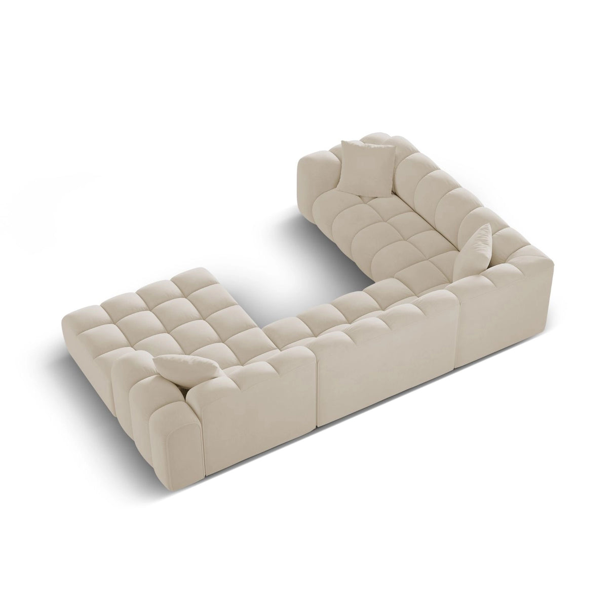 Treno 4-Sitzer Panorama Ecksofa, Linke Seite, aus Samt in Dunkelbeige (Bluvel 30), Beine aus Schwarzes Plastik, 330x240x70 cm von Cosmopolitan Design – Bild 5