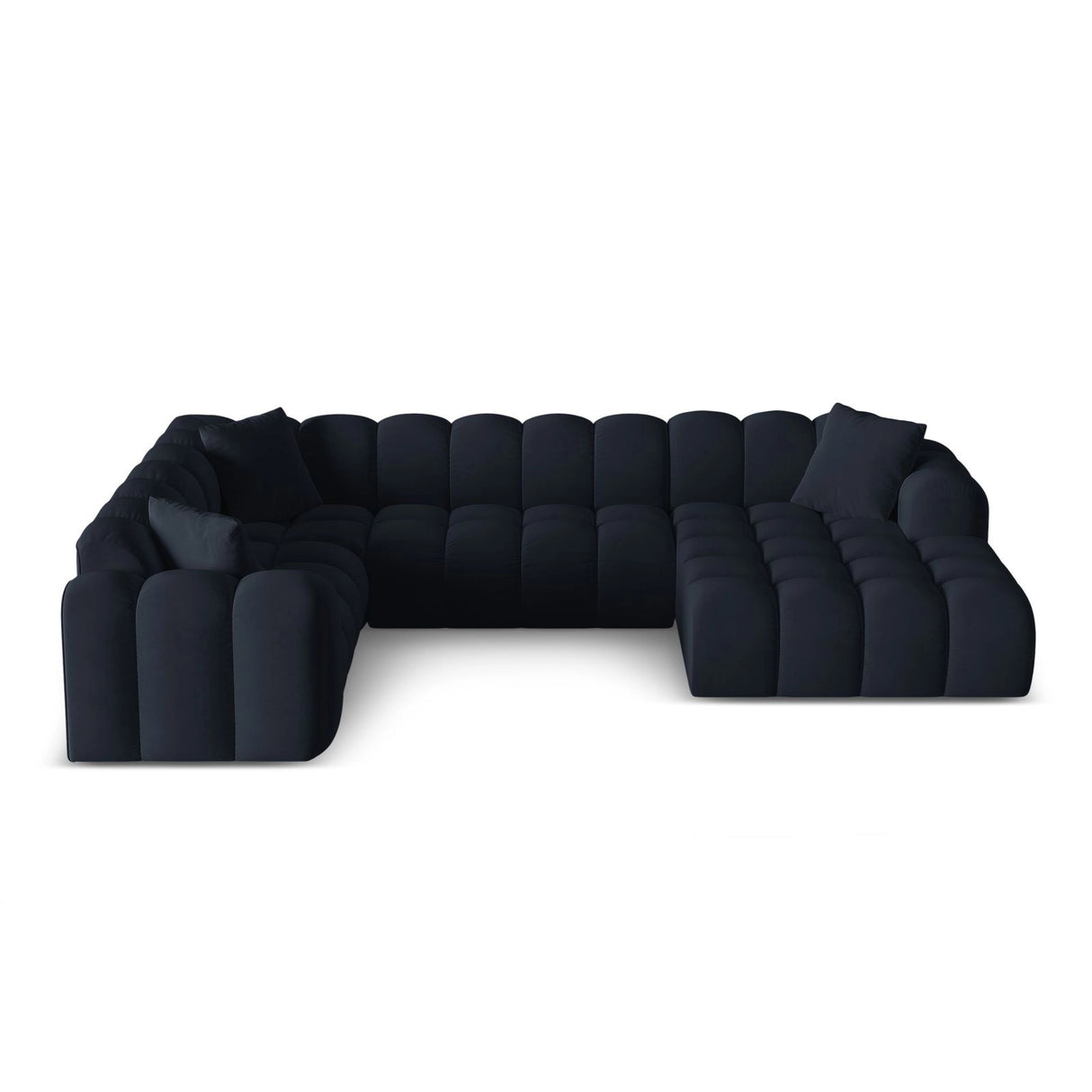 Treno 4-Sitzer Panorama Ecksofa, Linke Seite, aus Samt in Dunkelblau (Bluvel 89), Beine aus Schwarzes Plastik, 330x240x70 cm von Cosmopolitan Design – Bild 1