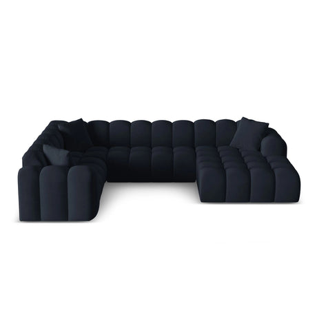 Treno 4-Sitzer Panorama Ecksofa, Linke Seite, aus Samt in Dunkelblau (Bluvel 89), Beine aus Schwarzes Plastik, 330x240x70 cm von Cosmopolitan Design – Bild 1