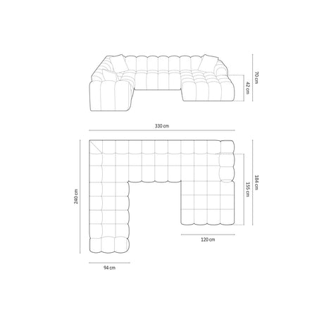 Treno 4-Sitzer Panorama Ecksofa, Linke Seite, aus Samt in Dunkelblau (Bluvel 89), Beine aus Schwarzes Plastik, 330x240x70 cm von Cosmopolitan Design – Bild 2