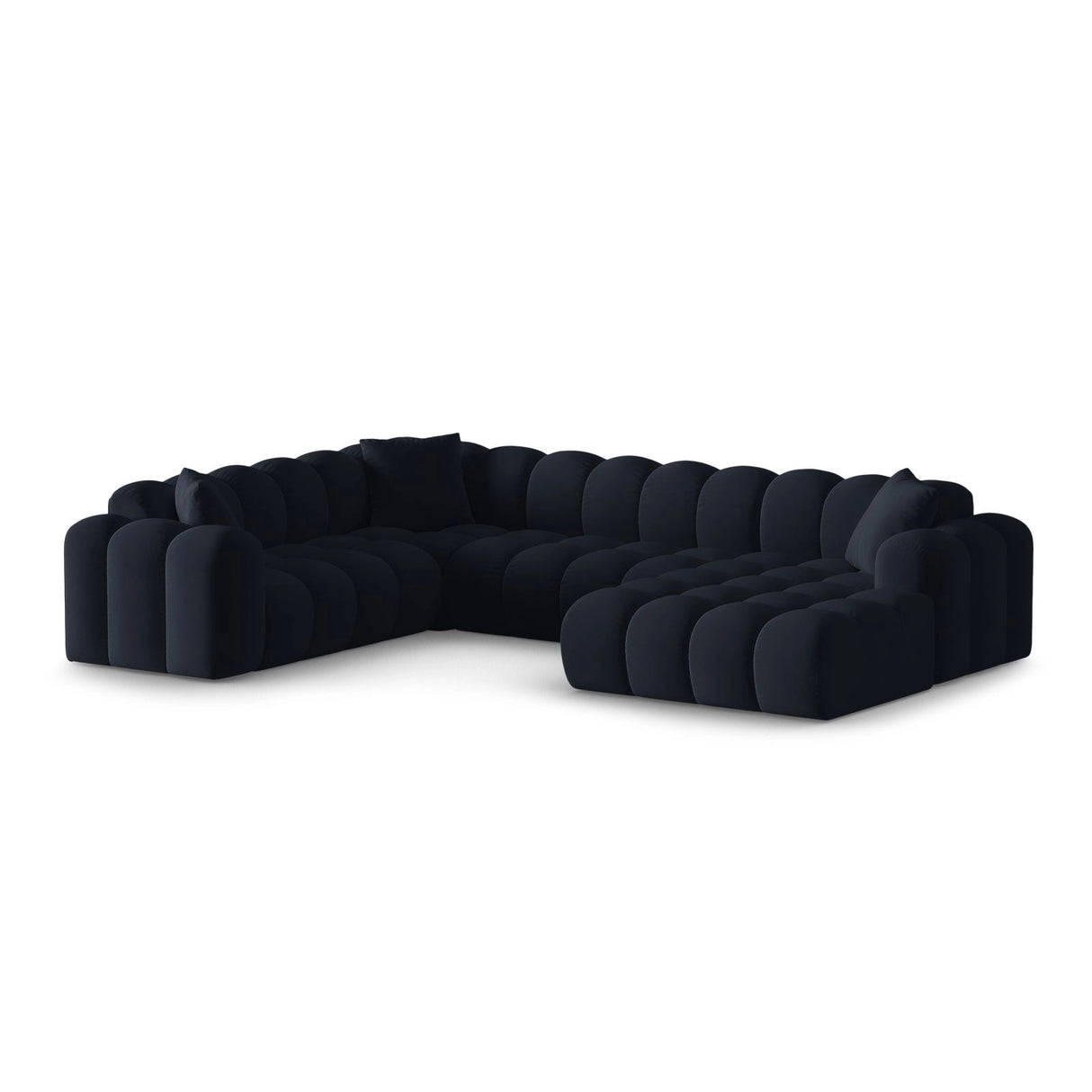 Treno 4-Sitzer Panorama Ecksofa, Linke Seite, aus Samt in Dunkelblau (Bluvel 89), Beine aus Schwarzes Plastik, 330x240x70 cm von Cosmopolitan Design – Bild 3