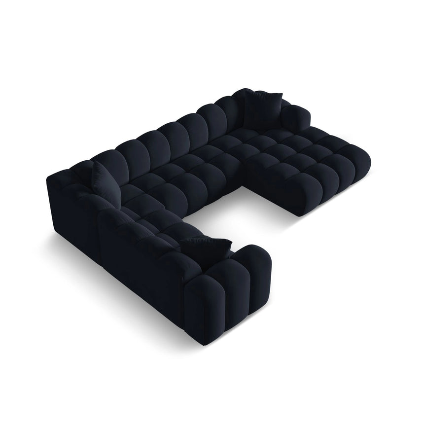 Treno 4-Sitzer Panorama Ecksofa, Linke Seite, aus Samt in Dunkelblau (Bluvel 89), Beine aus Schwarzes Plastik, 330x240x70 cm von Cosmopolitan Design – Bild 4