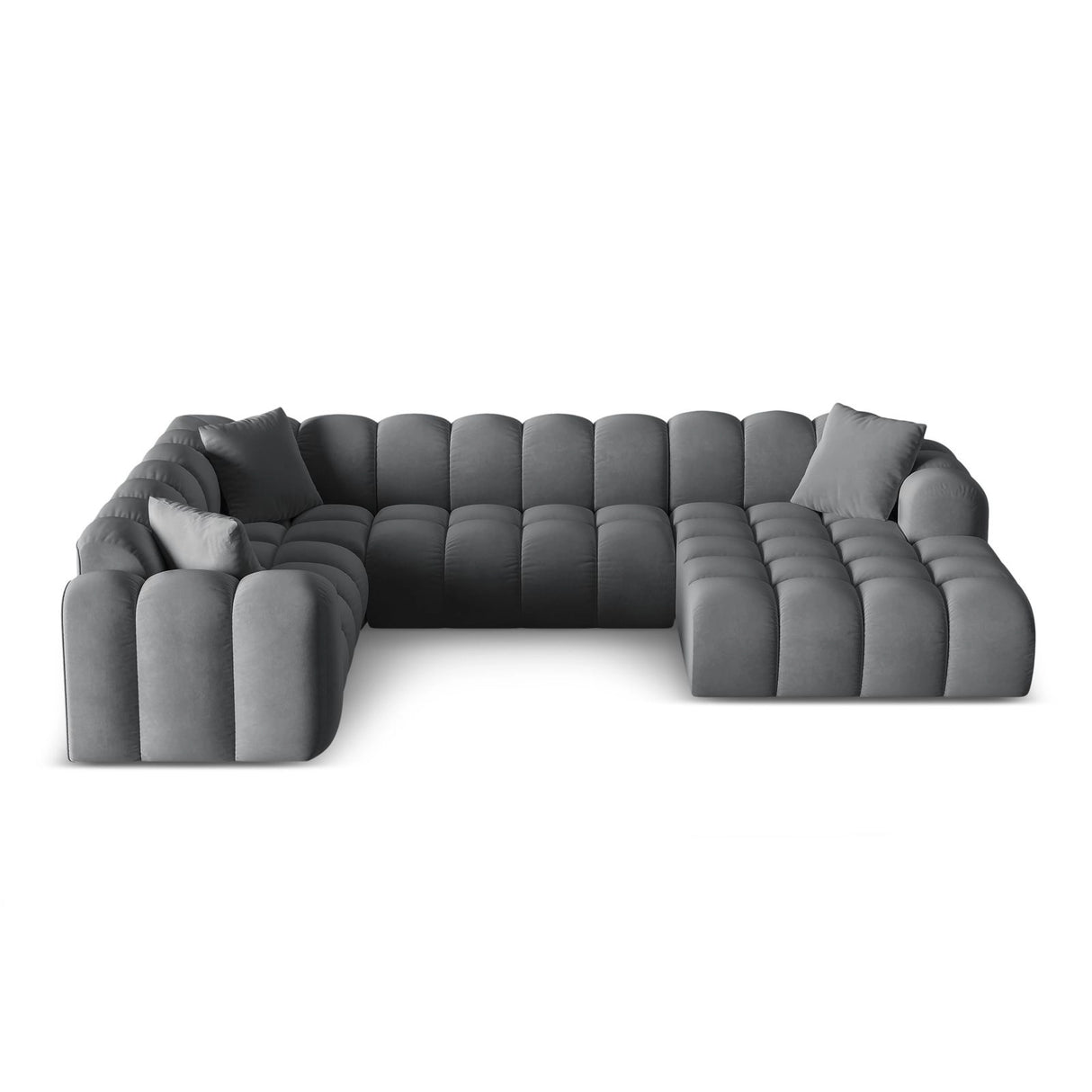 Treno 4-Sitzer Panorama Ecksofa, Linke Seite, aus Samt in Grau (Bluvel 14), Beine aus Schwarzes Plastik, 330x240x70 cm von Cosmopolitan Design – Bild 1
