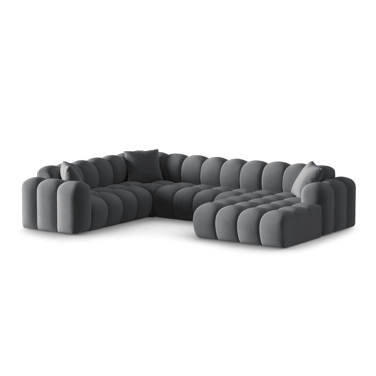 Treno 4-Sitzer Panorama Ecksofa, Linke Seite, aus Samt in Grau (Bluvel 14), Beine aus Schwarzes Plastik, 330x240x70 cm von Cosmopolitan Design – Bild 3