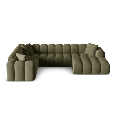 Treno 4-Sitzer Panorama Ecksofa, Linke Seite, aus Samt in Grün (Bluvel 77), Beine aus Schwarzes Plastik, 330x240x70 cm von Cosmopolitan Design – Bild 1