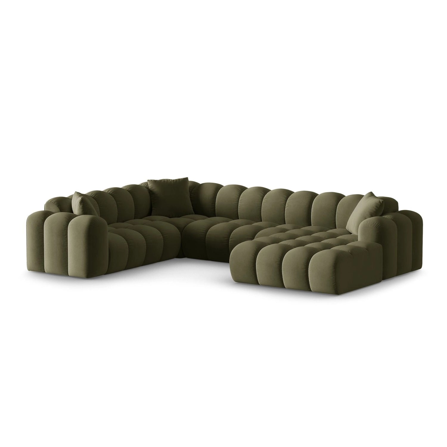 Treno 4-Sitzer Panorama Ecksofa, Linke Seite, aus Samt in Grün (Bluvel 77), Beine aus Schwarzes Plastik, 330x240x70 cm von Cosmopolitan Design – Bild 3