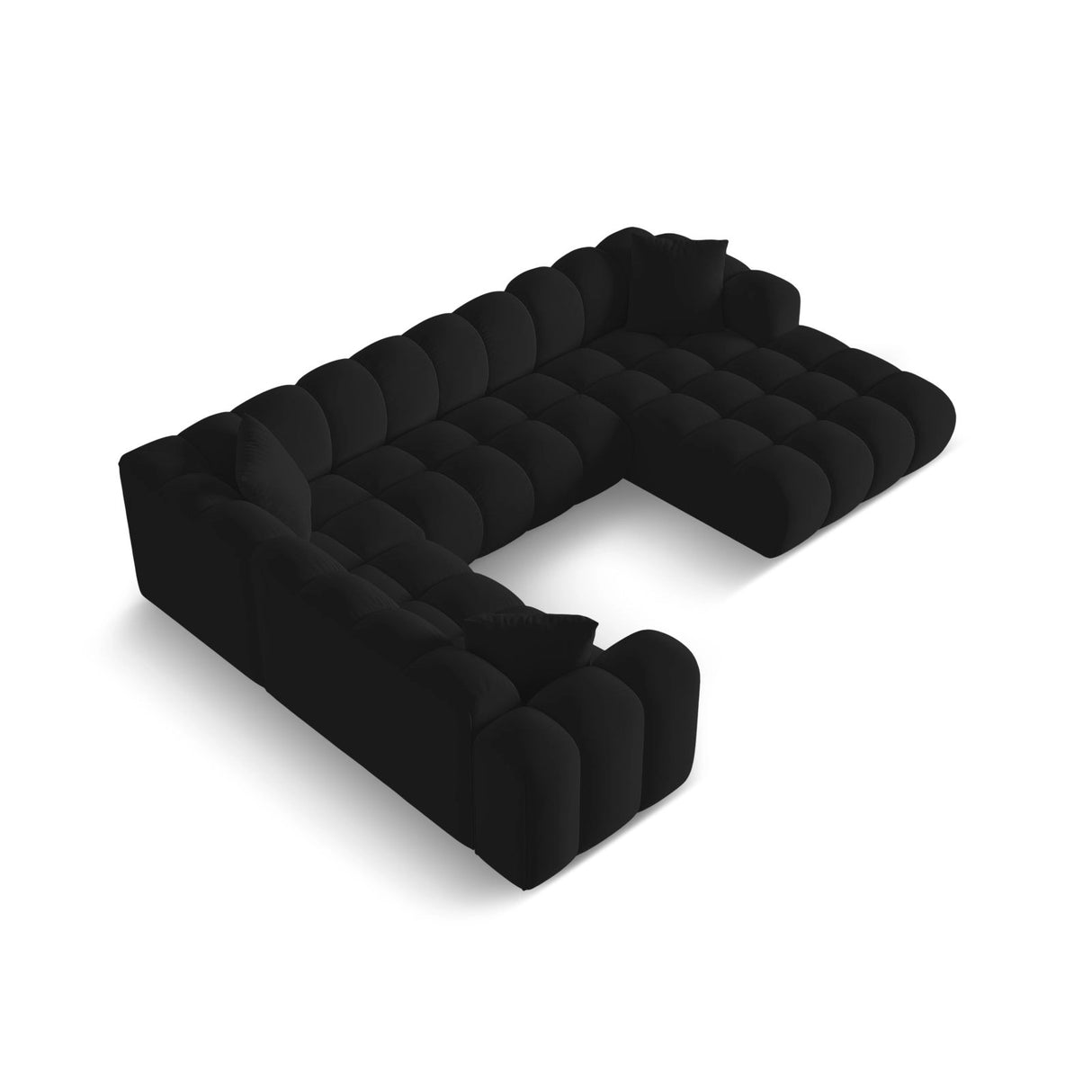 Treno 4-Sitzer Panorama Ecksofa, Linke Seite, aus Samt in Schwarz (Bluvel 19), Beine aus Schwarzes Plastik, 330x240x70 cm von Cosmopolitan Design – Bild 4