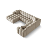 Treno 4-Sitzer Panorama Ecksofa, Rechte Seite, aus Chenille in Dunkelbeige (Eden 4 Beige), Beine aus Schwarzes Plastik, 330x240x70 cm von Cosmopolitan Design – Bild 4