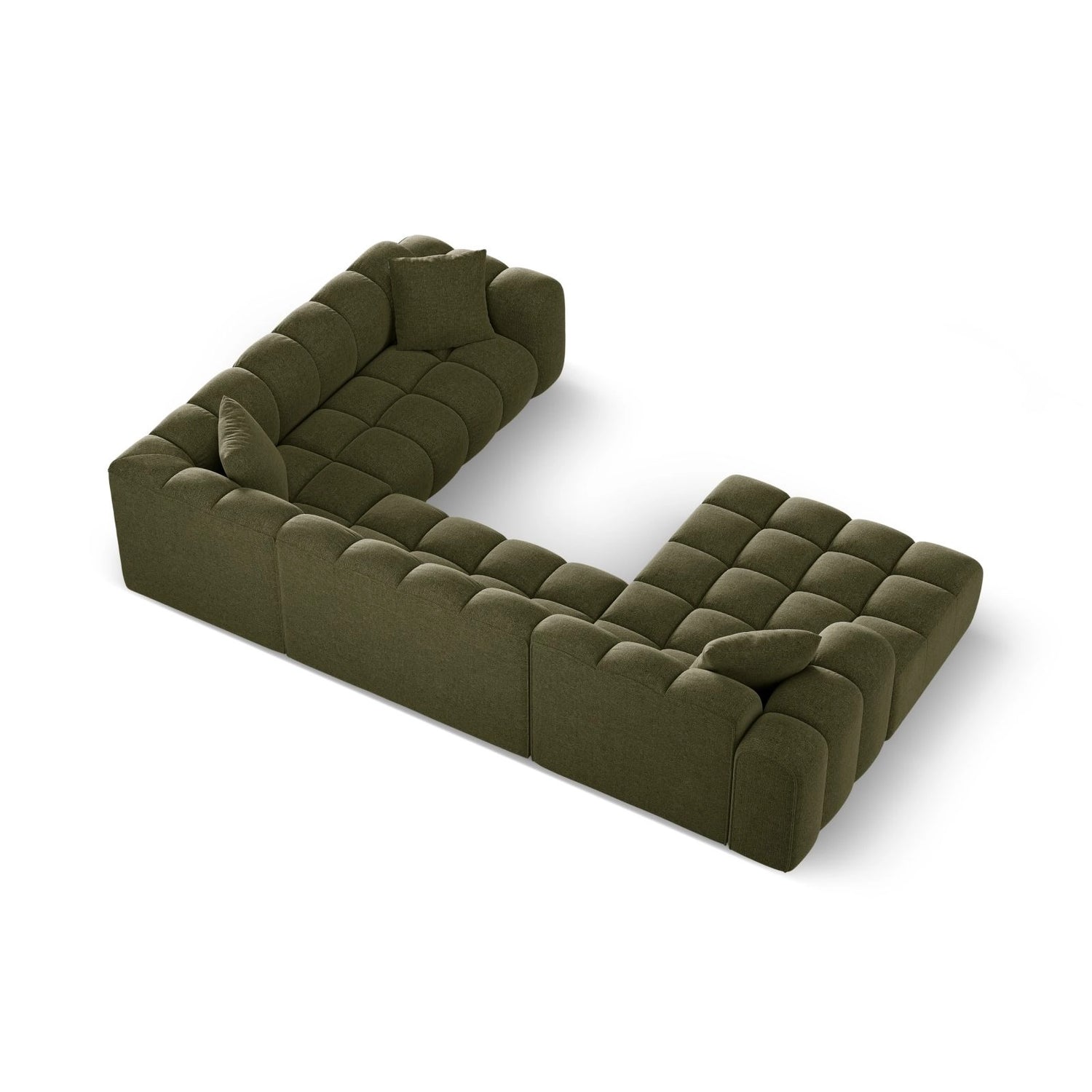 Treno 4-Sitzer Panorama Ecksofa, Rechte Seite, aus Chenille in Grün (Eden 12 Olive), Beine aus Schwarzes Plastik, 330x240x70 cm von Cosmopolitan Design – Bild 5