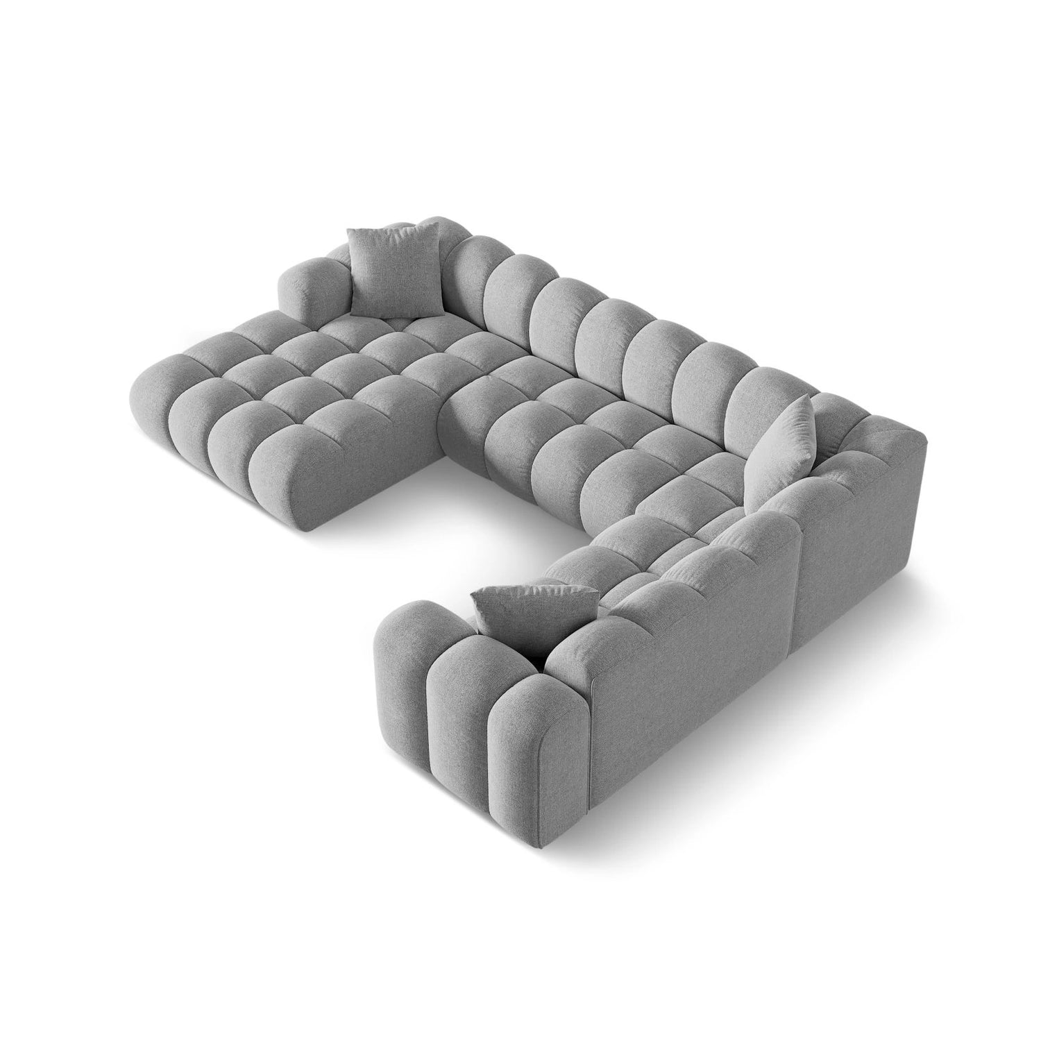 Treno 4-Sitzer Panorama Ecksofa, Rechte Seite, aus Chenille in Hellgrau (Eden 18 Grey), Beine aus Schwarzes Plastik, 330x240x70 cm von Cosmopolitan Design – Bild 4