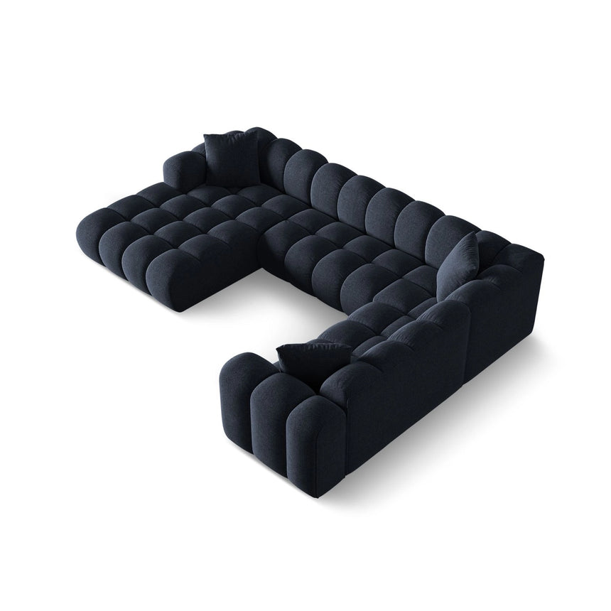 Treno 4-Sitzer Panorama Ecksofa, Rechte Seite, aus Chenille in Marineblau (Eden 16 Deep Blue), Beine aus Schwarzes Plastik, 330x240x70 cm von Cosmopolitan Design – Bild 4