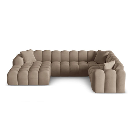 Treno 4-Sitzer Panorama Ecksofa, Rechte Seite, aus Samt in Cappuccino (Bluvel 40), Beine aus Schwarzes Plastik, 330x240x70 cm von Cosmopolitan Design – Bild 1