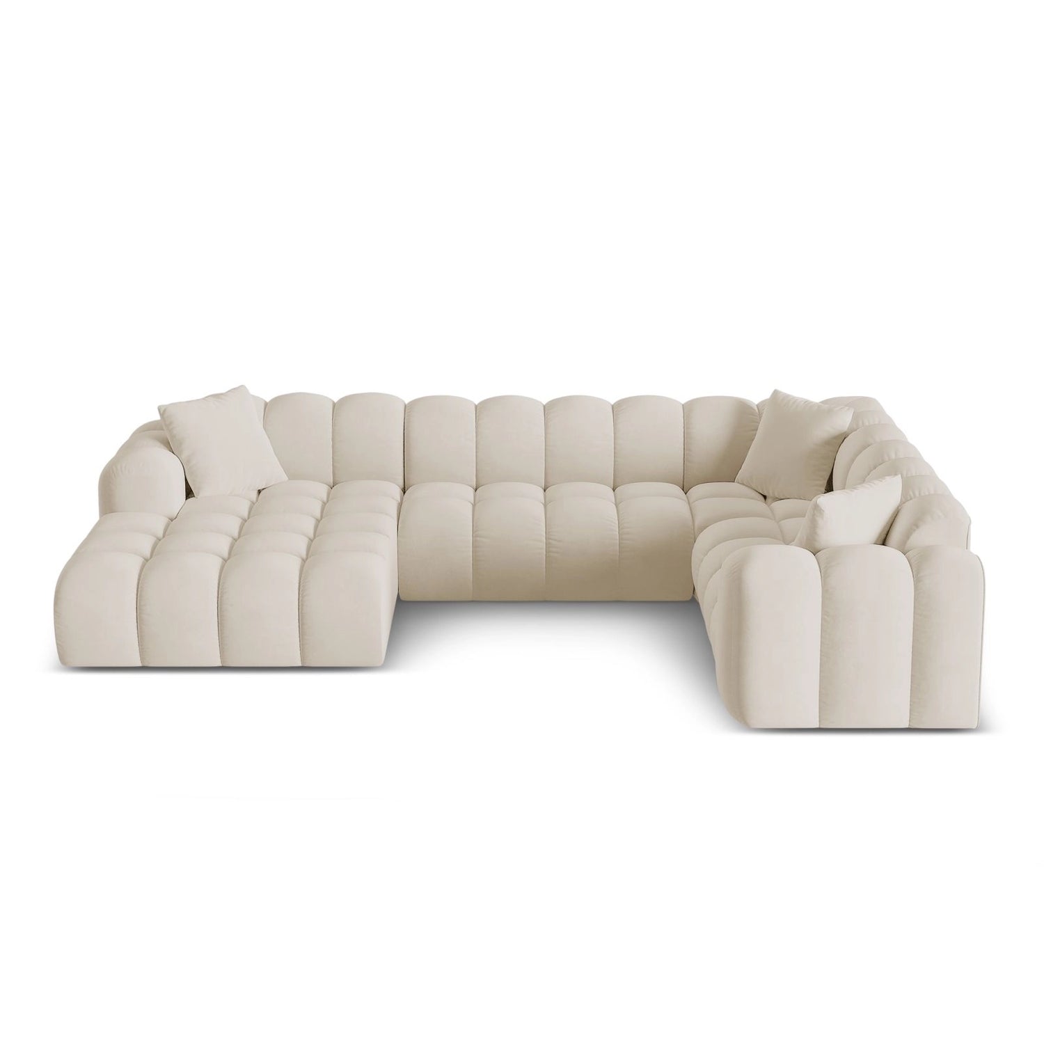 Treno 4-Sitzer Panorama Ecksofa, Rechte Seite, aus Samt in Dunkelbeige (Bluvel 30), Beine aus Schwarzes Plastik, 330x240x70 cm von Cosmopolitan Design – Bild 1