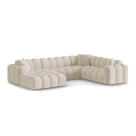 Treno 4-Sitzer Panorama Ecksofa, Rechte Seite, aus Samt in Dunkelbeige (Bluvel 30), Beine aus Schwarzes Plastik, 330x240x70 cm von Cosmopolitan Design – Bild 3