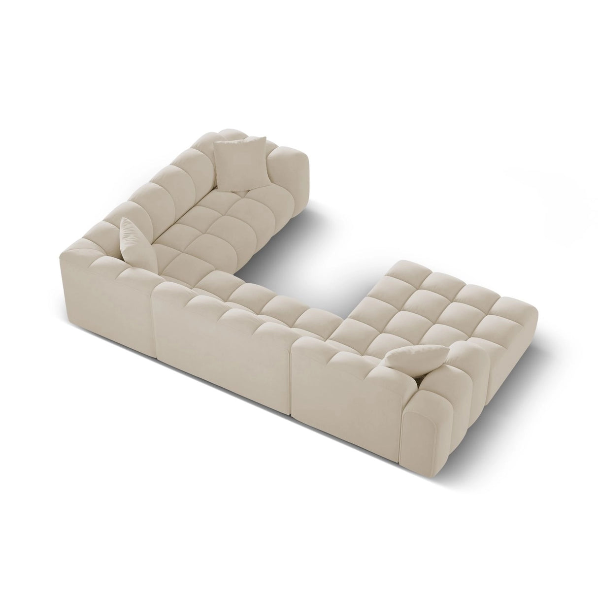 Treno 4-Sitzer Panorama Ecksofa, Rechte Seite, aus Samt in Dunkelbeige (Bluvel 30), Beine aus Schwarzes Plastik, 330x240x70 cm von Cosmopolitan Design – Bild 5