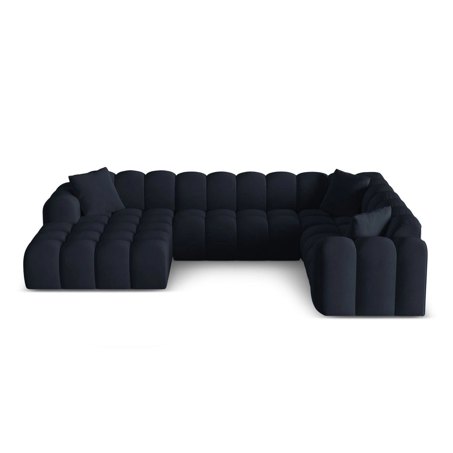 Treno 4-Sitzer Panorama Ecksofa, Rechte Seite, aus Samt in Dunkelblau (Bluvel 89), Beine aus Schwarzes Plastik, 330x240x70 cm von Cosmopolitan Design – Bild 1