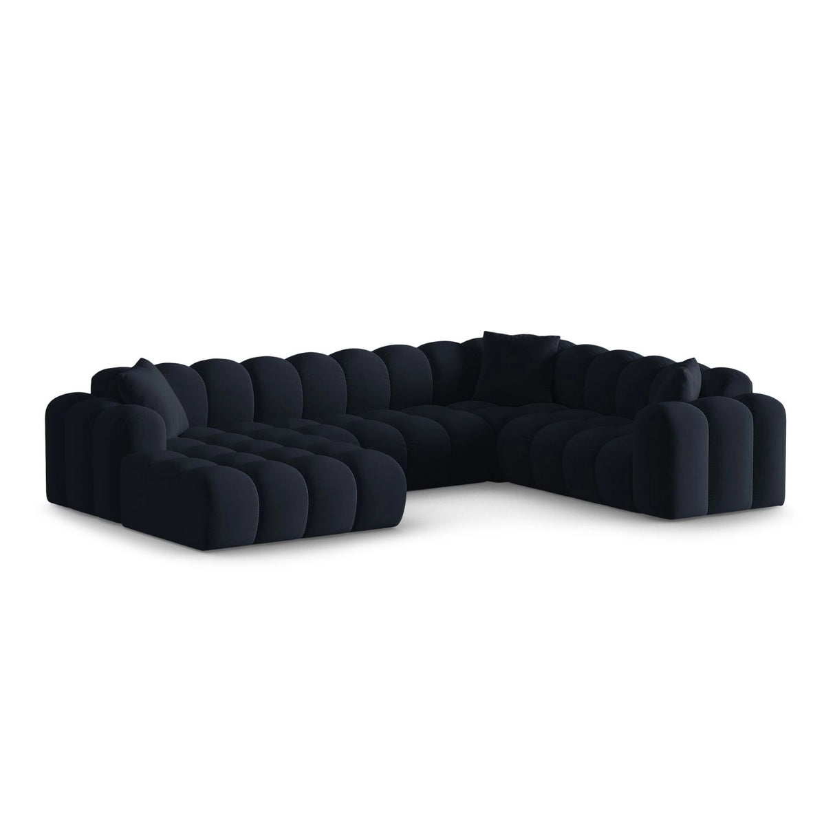 Treno 4-Sitzer Panorama Ecksofa, Rechte Seite, aus Samt in Dunkelblau (Bluvel 89), Beine aus Schwarzes Plastik, 330x240x70 cm von Cosmopolitan Design – Bild 3