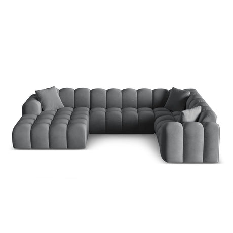 Treno 4-Sitzer Panorama Ecksofa, Rechte Seite, aus Samt in Grau (Bluvel 14), Beine aus Schwarzes Plastik, 330x240x70 cm von Cosmopolitan Design – Bild 1