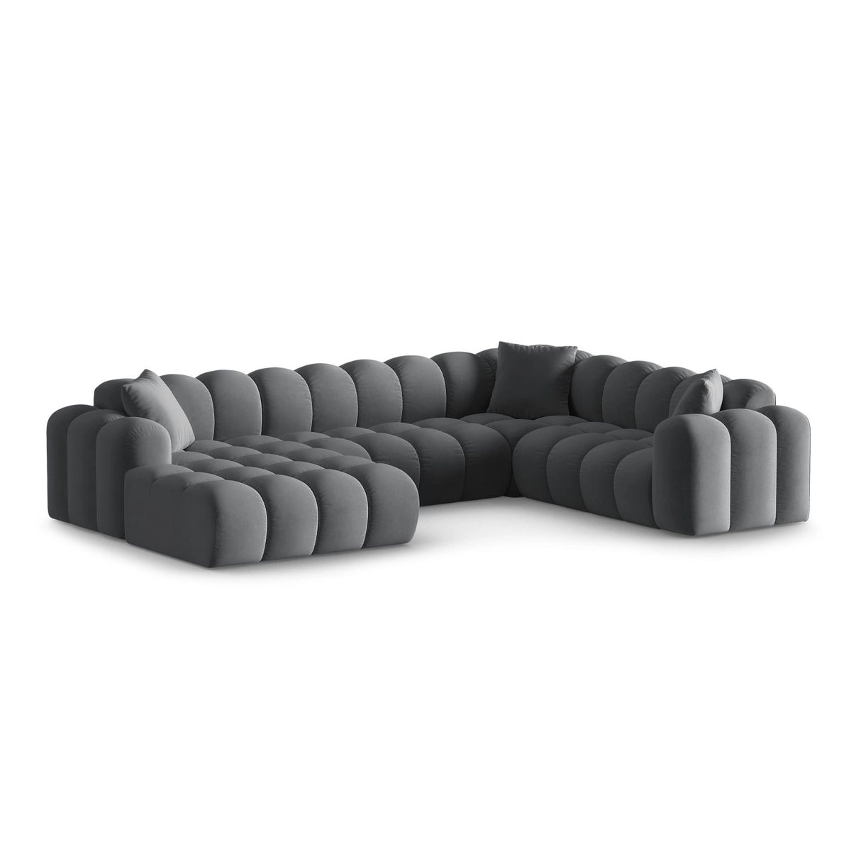 Treno 4-Sitzer Panorama Ecksofa, Rechte Seite, aus Samt in Grau (Bluvel 14), Beine aus Schwarzes Plastik, 330x240x70 cm von Cosmopolitan Design – Bild 3