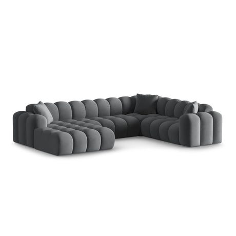 Treno 4-Sitzer Panorama Ecksofa, Rechte Seite, aus Samt in Grau (Bluvel 14), Beine aus Schwarzes Plastik, 330x240x70 cm von Cosmopolitan Design – Bild 3