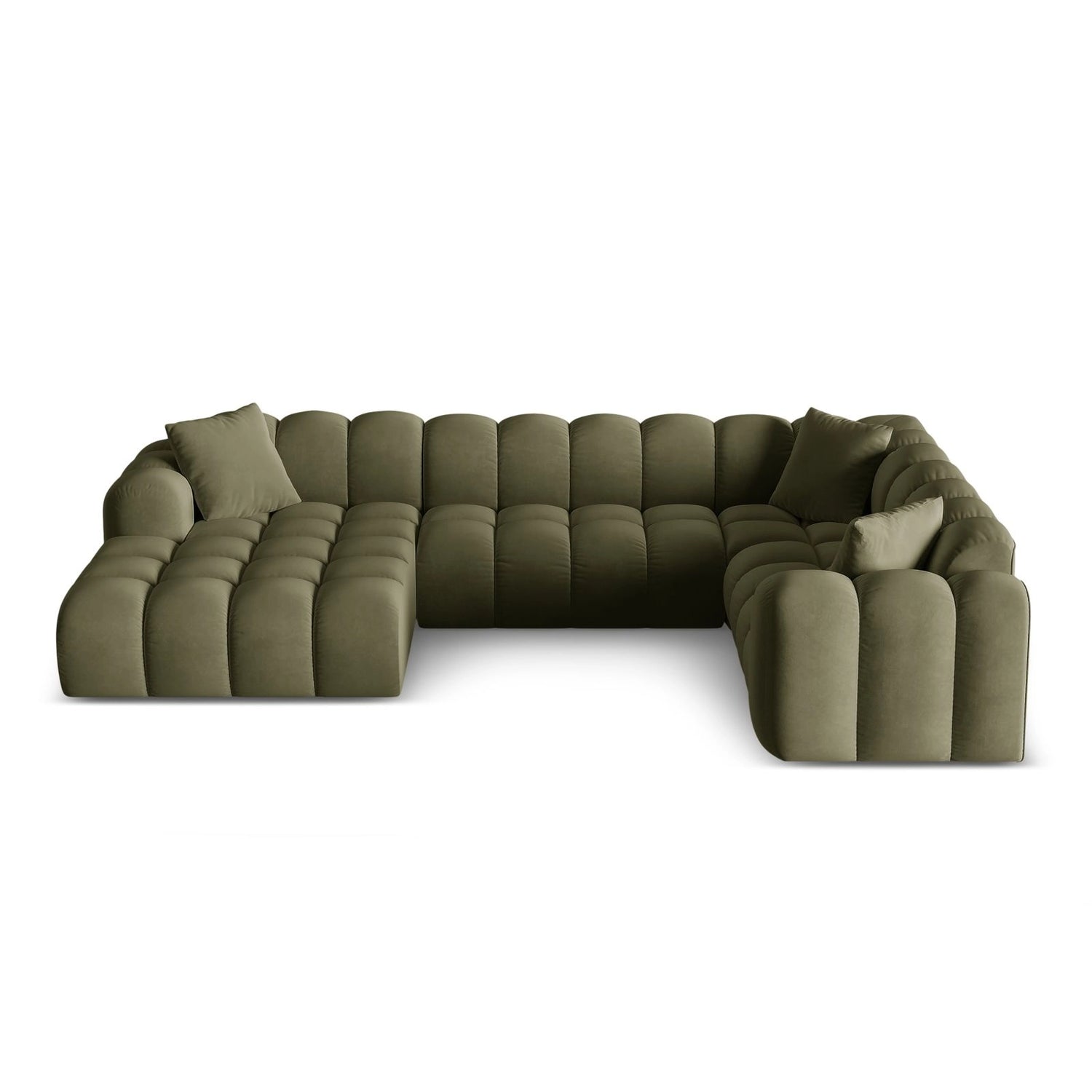 Treno 4-Sitzer Panorama Ecksofa, Rechte Seite, aus Samt in Grün (Bluvel 77), Beine aus Schwarzes Plastik, 330x240x70 cm von Cosmopolitan Design – Bild 1