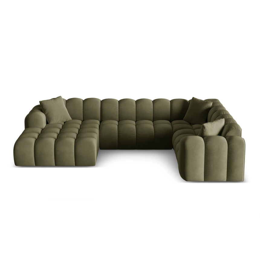 Treno 4-Sitzer Panorama Ecksofa, Rechte Seite, aus Samt in Grün (Bluvel 77), Beine aus Schwarzes Plastik, 330x240x70 cm von Cosmopolitan Design – Bild 1