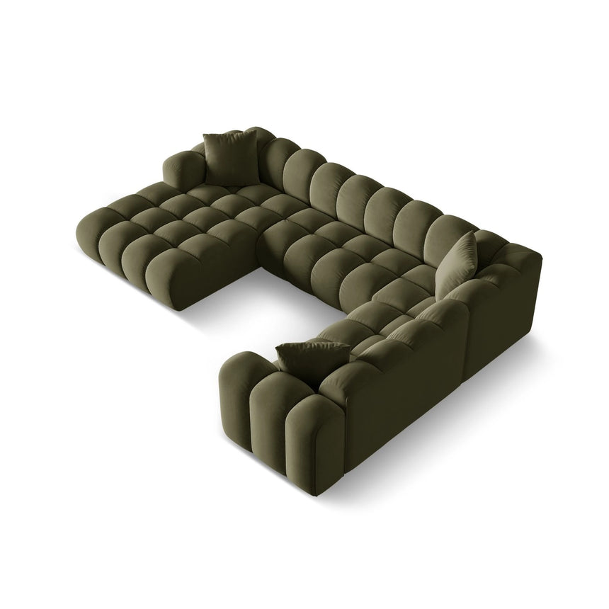 Treno 4-Sitzer Panorama Ecksofa, Rechte Seite, aus Samt in Grün (Bluvel 77), Beine aus Schwarzes Plastik, 330x240x70 cm von Cosmopolitan Design – Bild 4