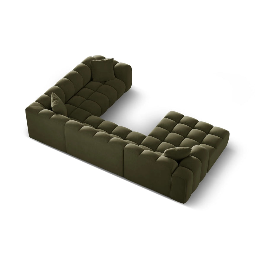 Treno 4-Sitzer Panorama Ecksofa, Rechte Seite, aus Samt in Grün (Bluvel 77), Beine aus Schwarzes Plastik, 330x240x70 cm von Cosmopolitan Design – Bild 5