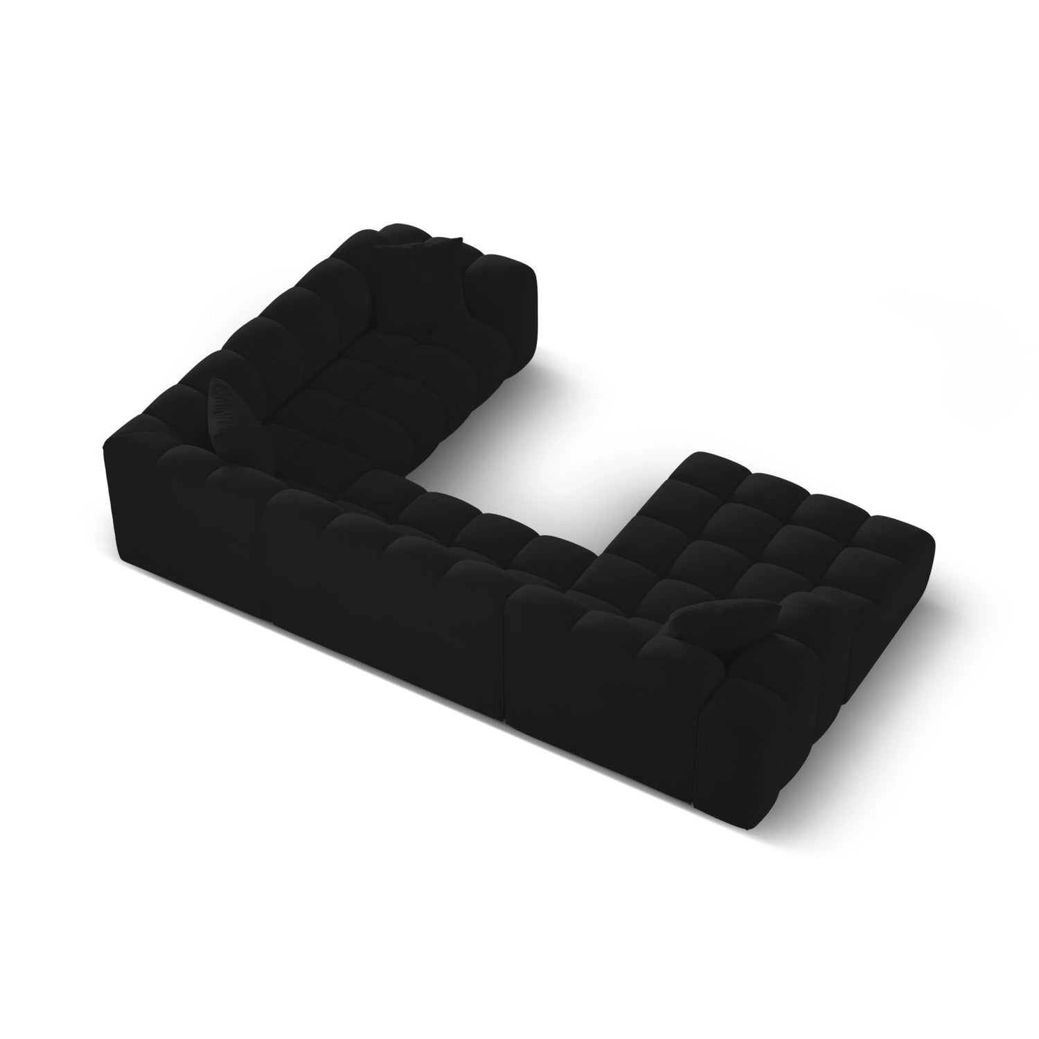 Treno 4-Sitzer Panorama Ecksofa, Rechte Seite, aus Samt in Schwarz (Bluvel 19), Beine aus Schwarzes Plastik, 330x240x70 cm von Cosmopolitan Design – Bild 5