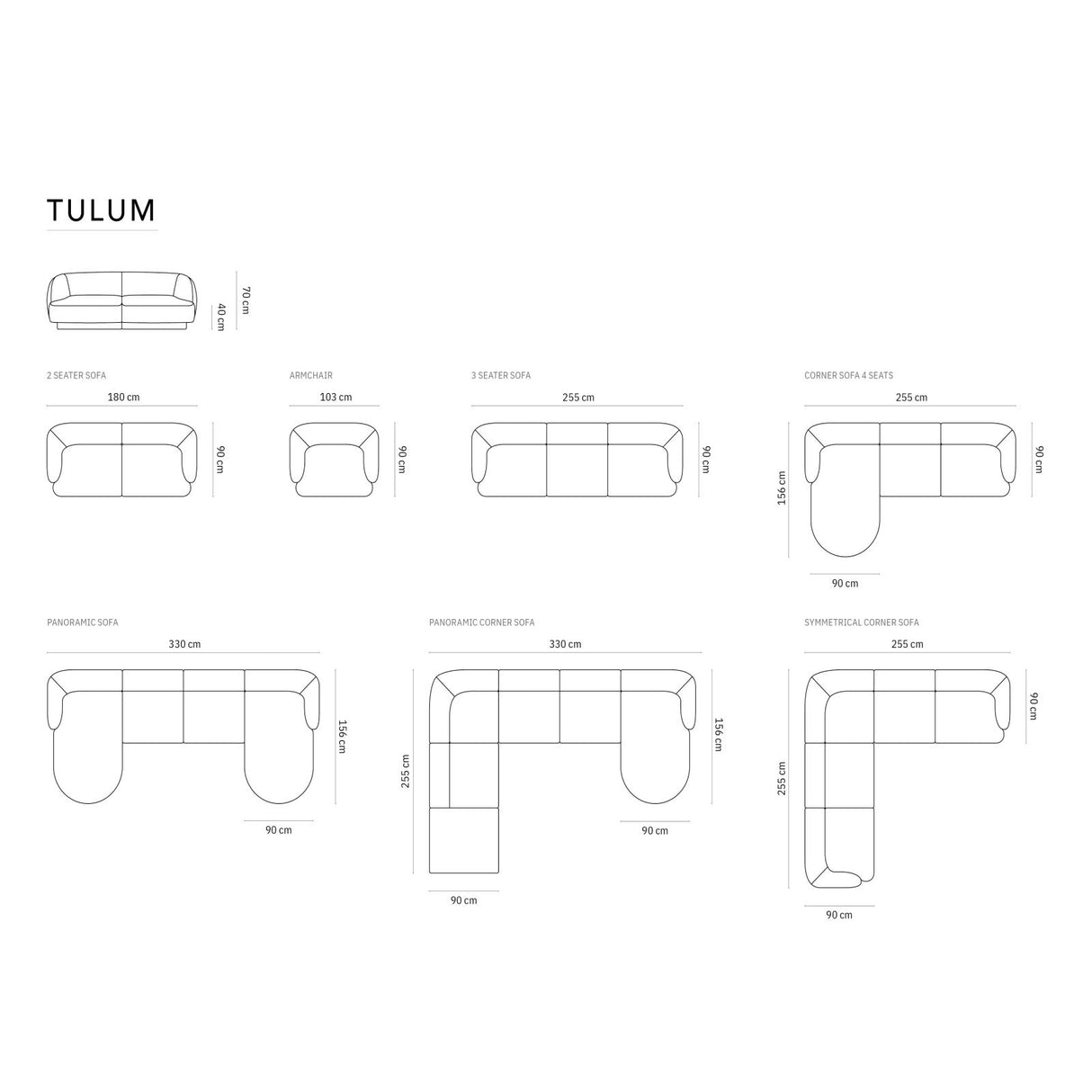Tulum 2-Sitzer Sofa aus Samt oder Chenille, 180x90x70 cm von Cosmopolitan Design – Bild 2