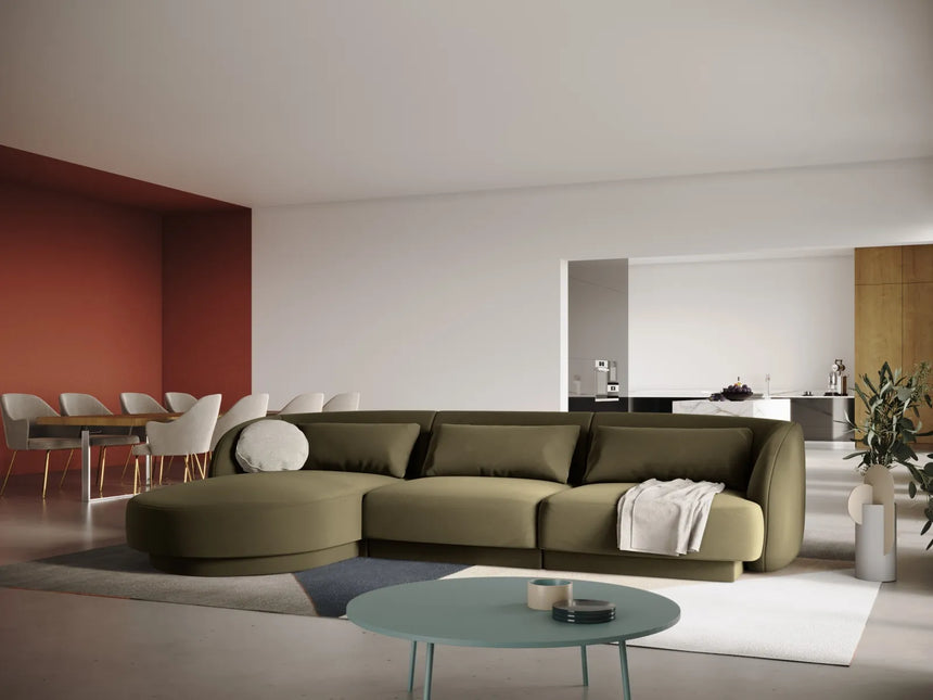 Tulum 4-Sitzer Ecksofa, Linke Seite, aus Samt in Grün (Bluvel 77), 255x156x70 cm von Cosmopolitan Design – Bild 2