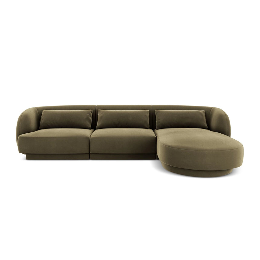 Tulum 4-Sitzer Ecksofa, Rechte Seite, aus Samt in Grün (Bluvel 77), 255x156x70 cm von Cosmopolitan Design – Bild 1