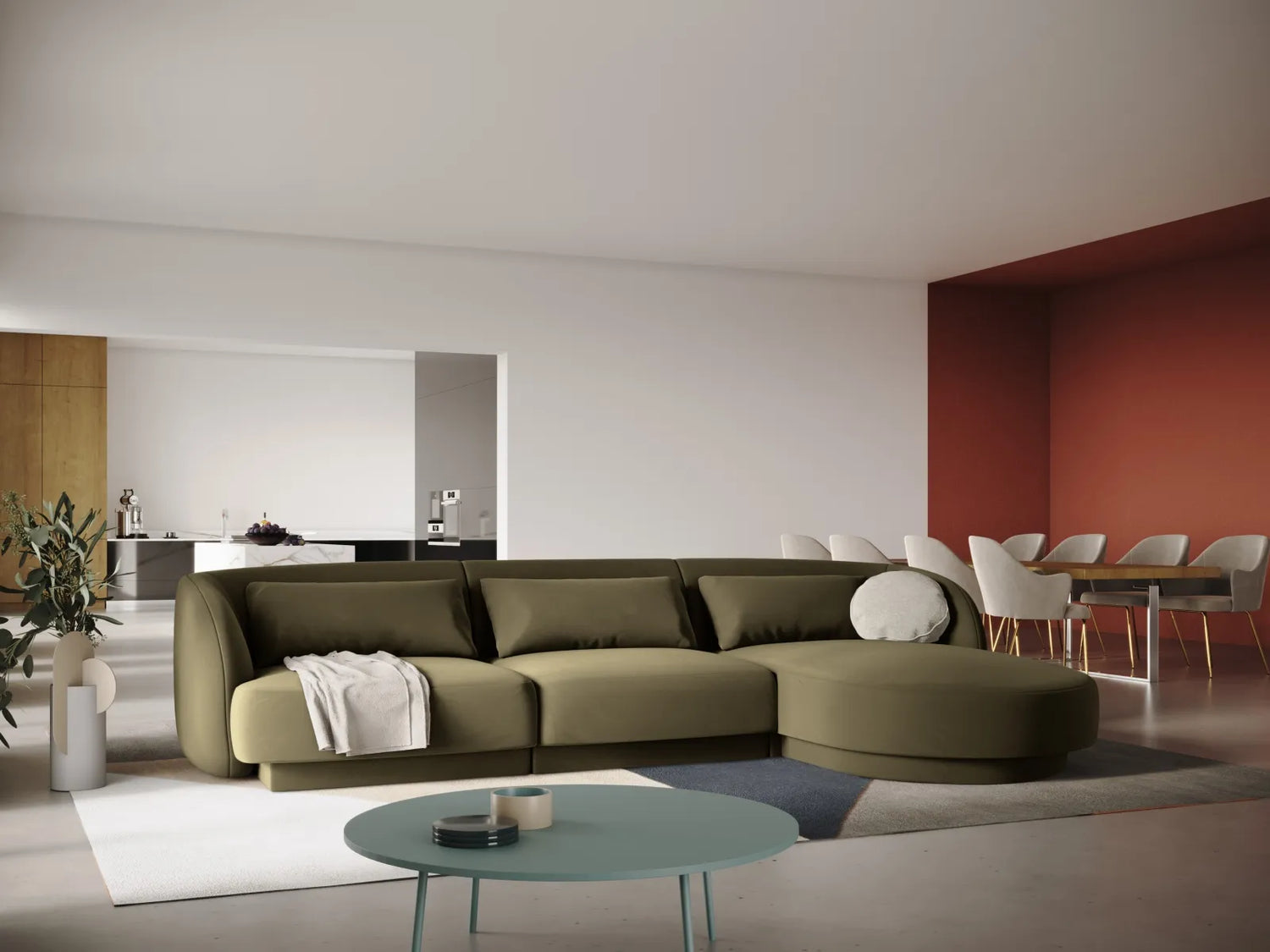 Tulum 4-Sitzer Ecksofa, Rechte Seite, aus Samt in Grün (Bluvel 77), 255x156x70 cm von Cosmopolitan Design – Bild 2
