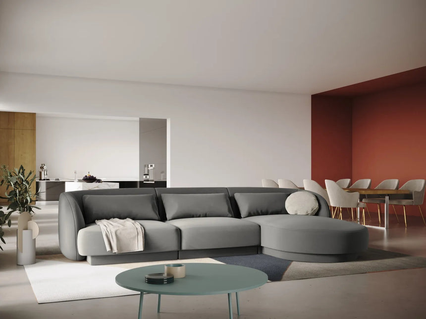 Tulum 4-Sitzer Ecksofa, Rechte Seite, aus Samt in Hellgrau (Bluvel 13), 255x156x70 cm von Cosmopolitan Design – Bild 2