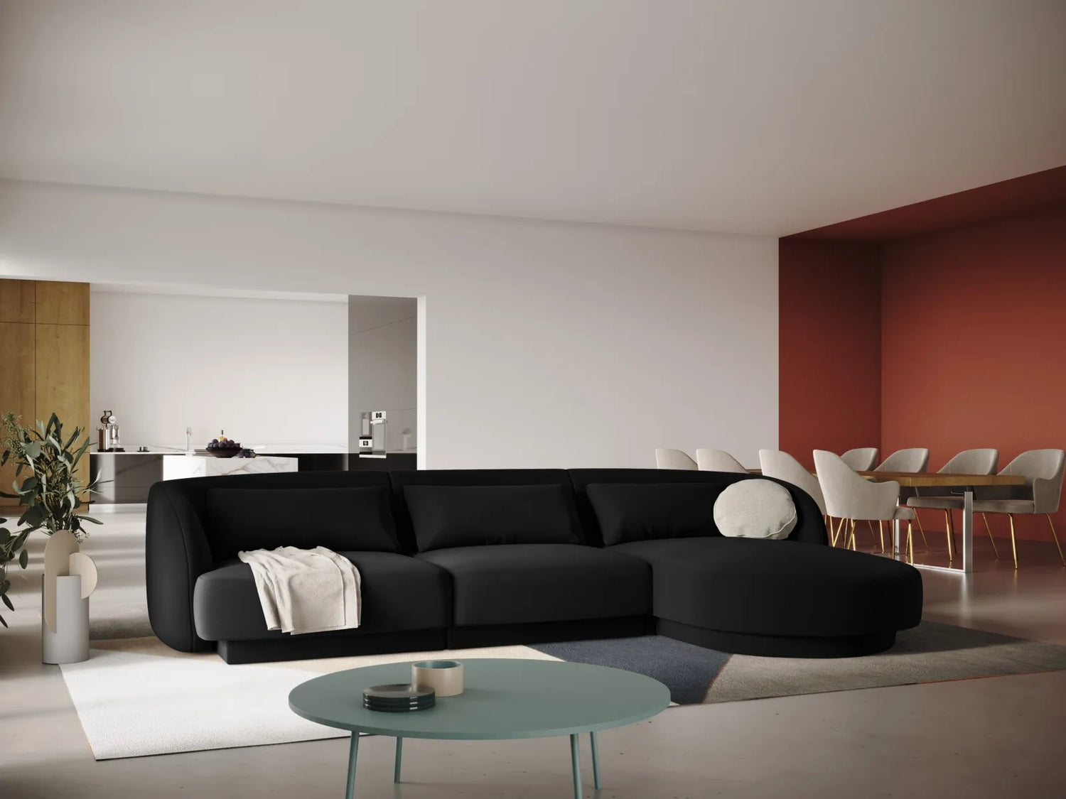 Tulum 4-Sitzer Ecksofa, Rechte Seite, aus Samt in Schwarz (Bluvel 19), 255x156x70 cm von Cosmopolitan Design – Bild 2