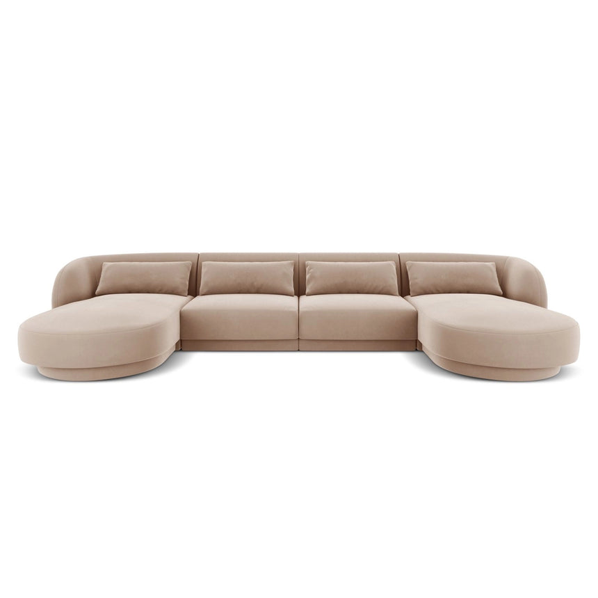 Tulum 5-Sitzer Panorama Sofa aus Samt in Beige (Bluvel 28), Beine in Schwarzes Plastik, 330x156x70 cm von Cosmopolitan Design – Bild 1