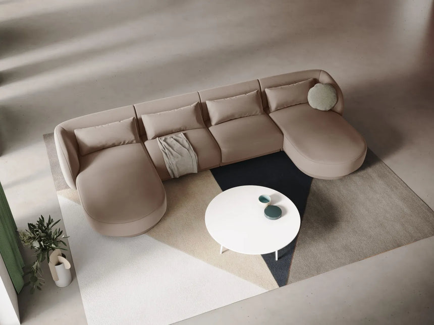 Tulum 5-Sitzer Panorama Sofa aus Samt in Beige (Bluvel 28), Beine in Schwarzes Plastik, 330x156x70 cm von Cosmopolitan Design – Bild 2