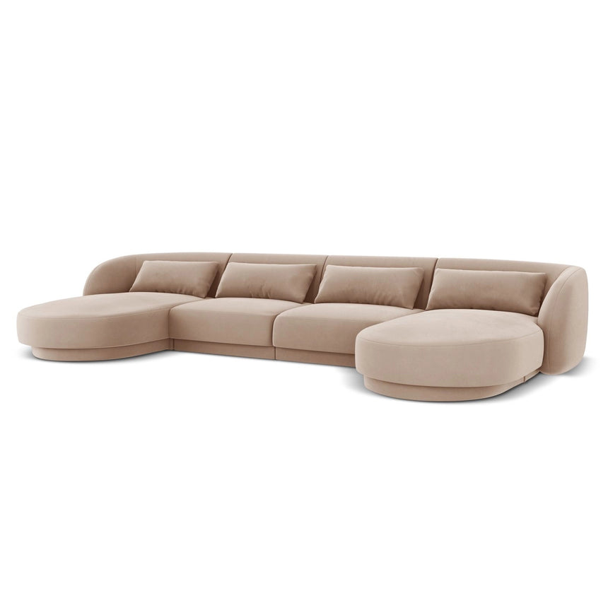 Tulum 5-Sitzer Panorama Sofa aus Samt in Beige (Bluvel 28), Beine in Schwarzes Plastik, 330x156x70 cm von Cosmopolitan Design – Bild 4