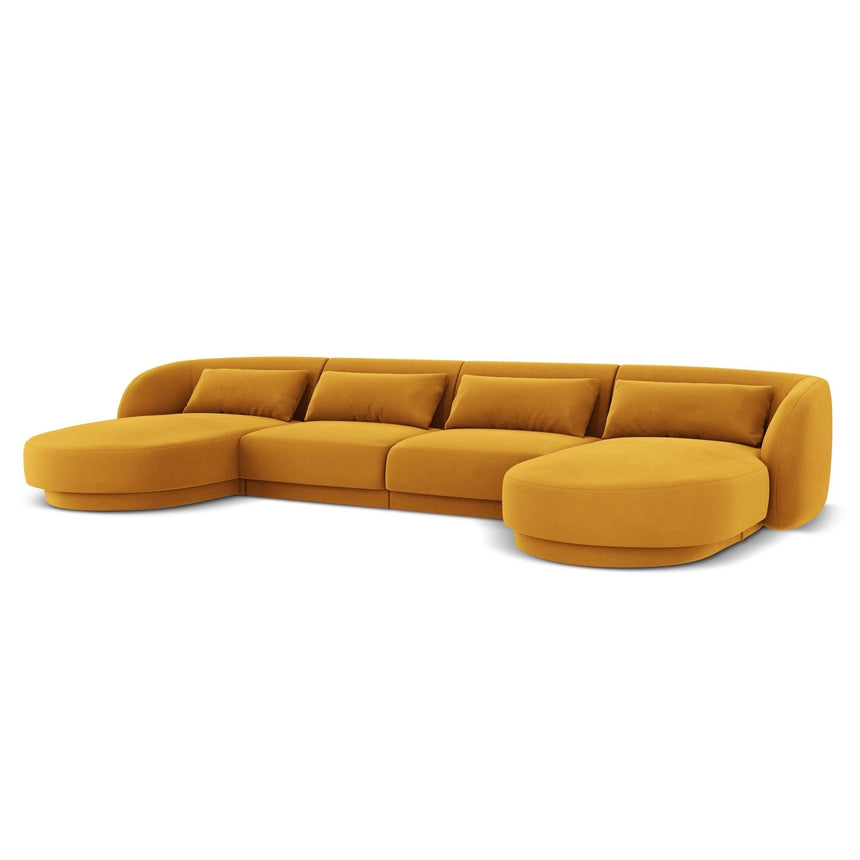 Tulum 5-Sitzer Panorama Sofa aus Samt in Gelb (Bluvel 68), Beine in Schwarzes Plastik, 330x156x70 cm von Cosmopolitan Design – Bild 4