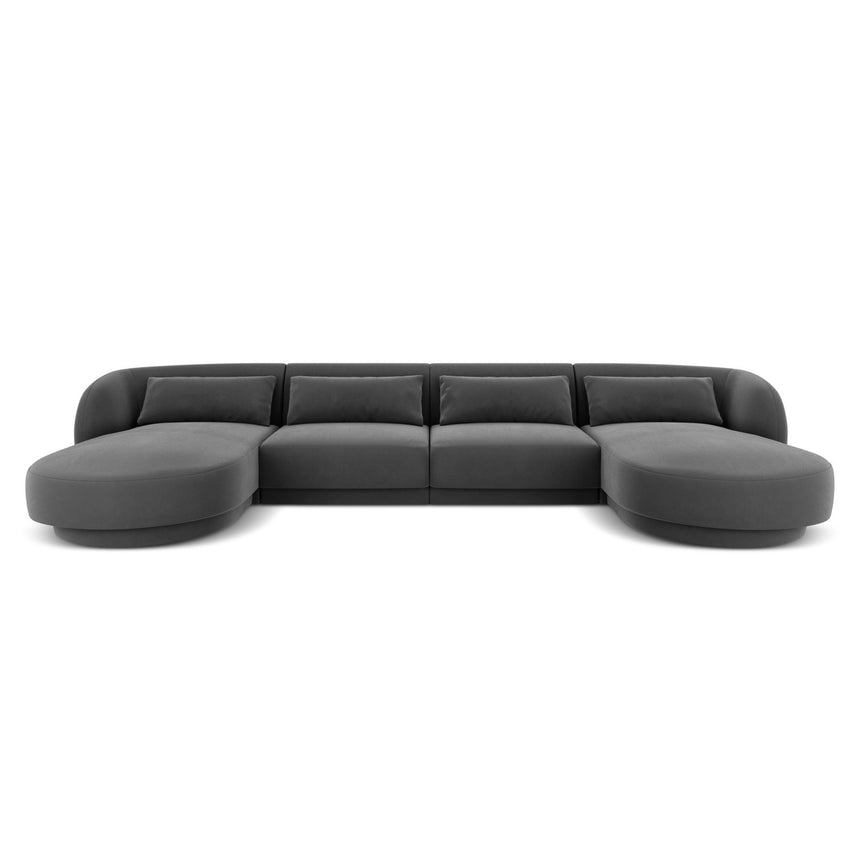 Tulum 5-Sitzer Panorama Sofa aus Samt in Grau (Bluvel 14), Beine in Schwarzes Plastik, 330x156x70 cm von Cosmopolitan Design – Bild 1