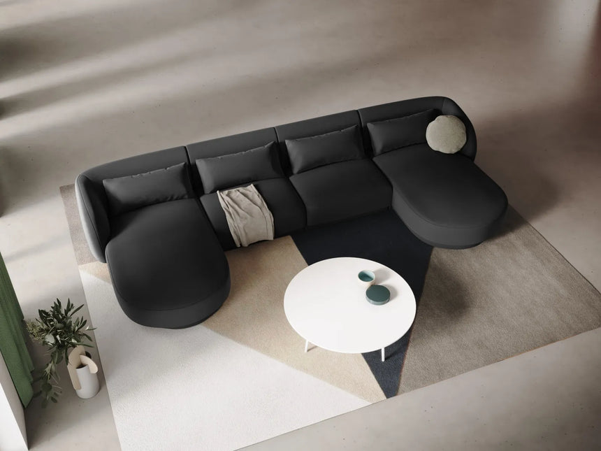 Tulum 5-Sitzer Panorama Sofa aus Samt in Grau (Bluvel 14), Beine in Schwarzes Plastik, 330x156x70 cm von Cosmopolitan Design – Bild 2