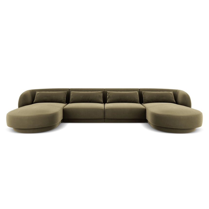 Tulum 5-Sitzer Panorama Sofa aus Samt in Grün (Bluvel 77), Beine in Schwarzes Plastik, 330x156x70 cm von Cosmopolitan Design – Bild 1