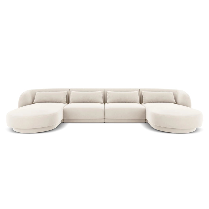 Tulum 5-Sitzer Panorama Sofa aus Samt in Hellbeige (Bluvel 22), Beine in Schwarzes Plastik, 330x156x70 cm von Cosmopolitan Design – Bild 1
