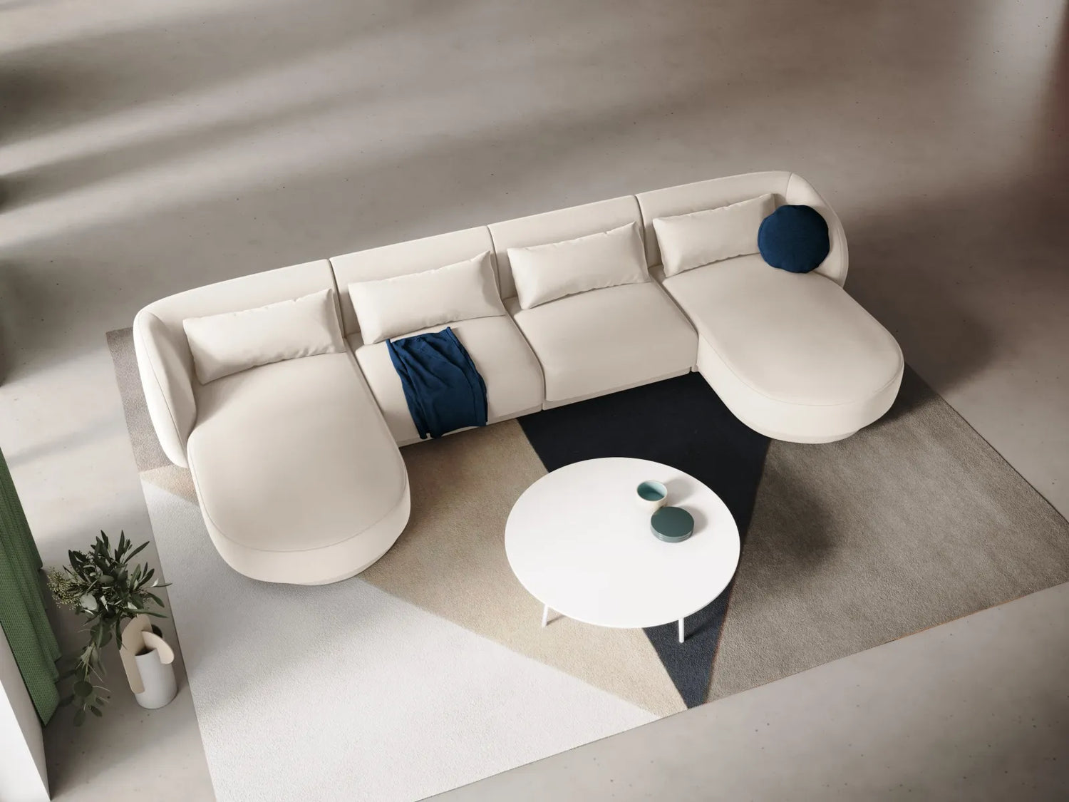 Tulum 5-Sitzer Panorama Sofa aus Samt in Hellbeige (Bluvel 22), Beine in Schwarzes Plastik, 330x156x70 cm von Cosmopolitan Design – Bild 2