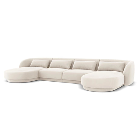 Tulum 5-Sitzer Panorama Sofa aus Samt in Hellbeige (Bluvel 22), Beine in Schwarzes Plastik, 330x156x70 cm von Cosmopolitan Design – Bild 4